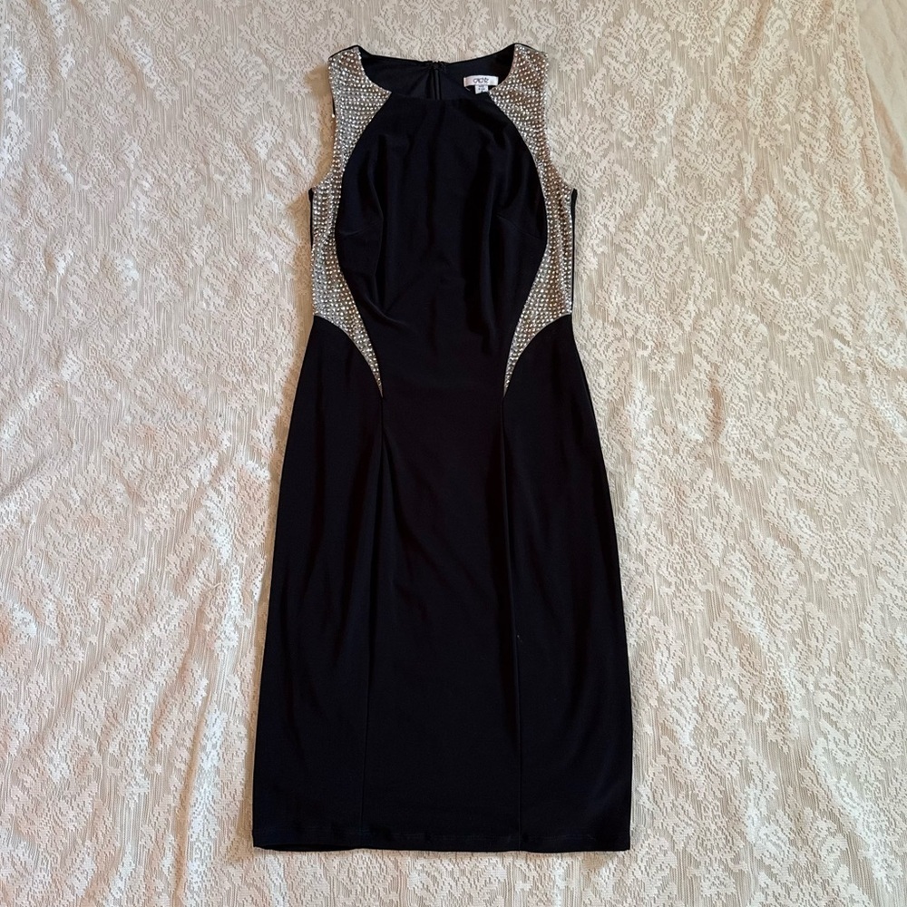Cache rhinestone illusion shift little black dress